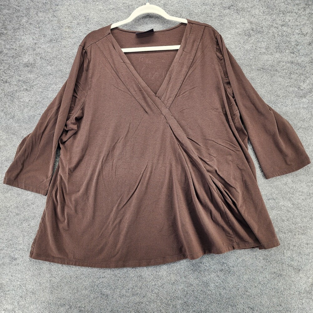 Lane Bryant Shirt Womens 22/24 Brown V Neck 3/4 Sleeve